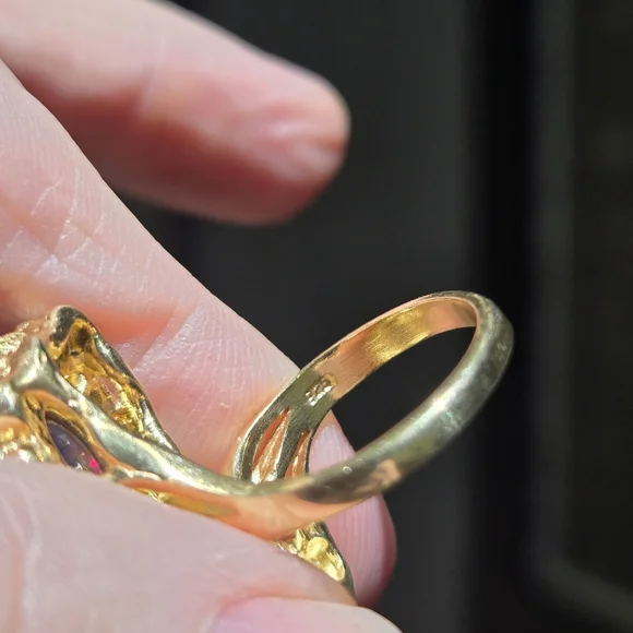 Opal green 💚 Onyx & Peridot sterling &gold ring sz8 adjustable - Picture 8 of 10